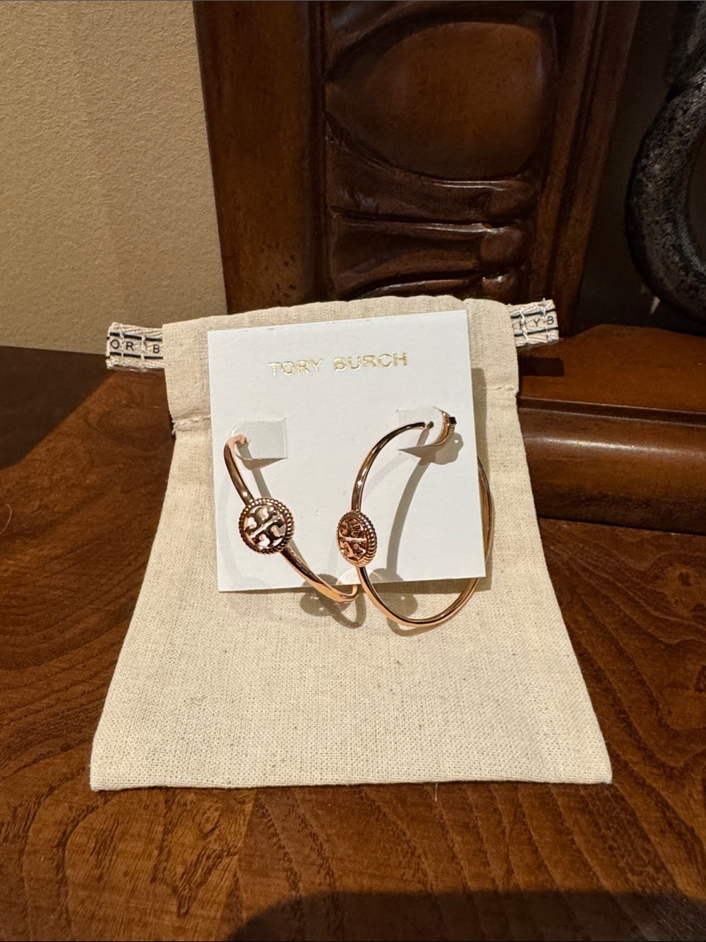 Tory Burch Rope Logo Hoop Earrings Rose Gold